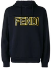 Fendi Logo Patch Hooded Sweatshirt In Blue
