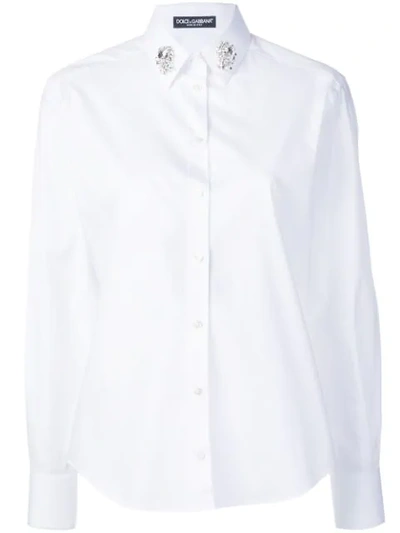 Dolce & Gabbana Cotton Shirt With Rhinestone Collar In White
