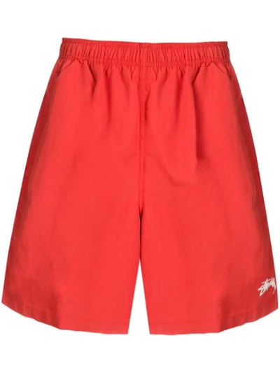 Stussy Logo Patch Swim Shorts In Red
