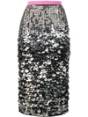 N°21 Color Block Sequined Pencil Midi Skirt In Argento