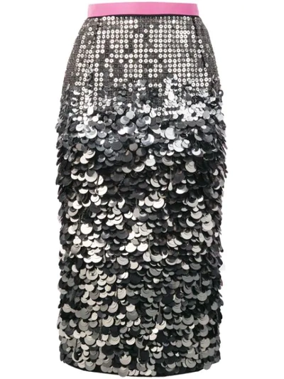 N°21 Color Block Sequined Pencil Midi Skirt In Argento