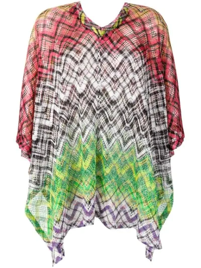 Missoni Check Knit Poncho In Red