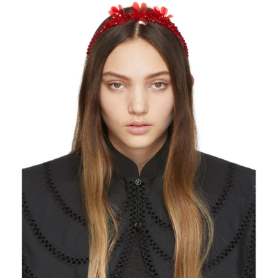 Simone Rocha Floral Crystal Bead Headband In Red | ModeSens