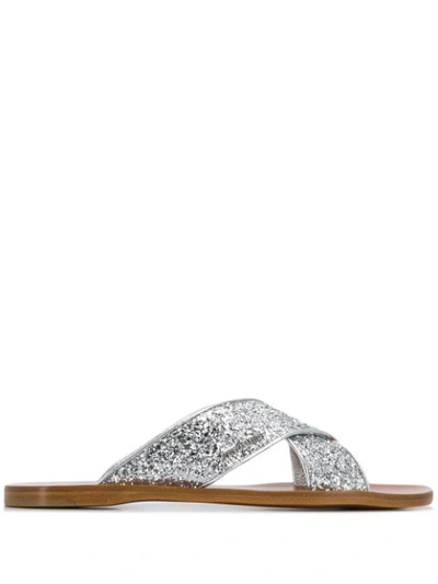 Miu Miu Glitter And Leather Sandals In F0118 Argento