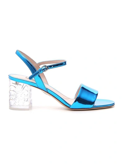 Miu Miu Metallic Heeled Sandals In Blue