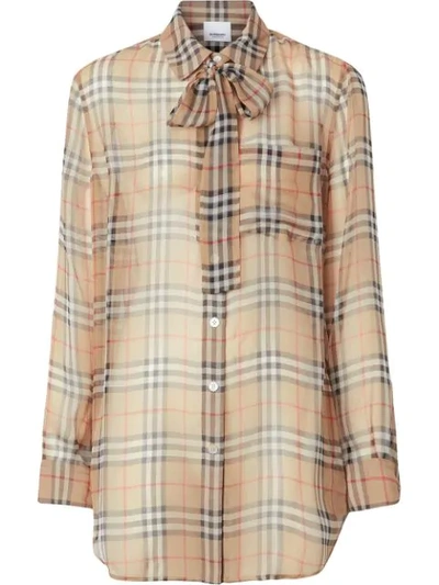 Burberry Vintage Check Silk Tie-neck Shirt In Neutrals