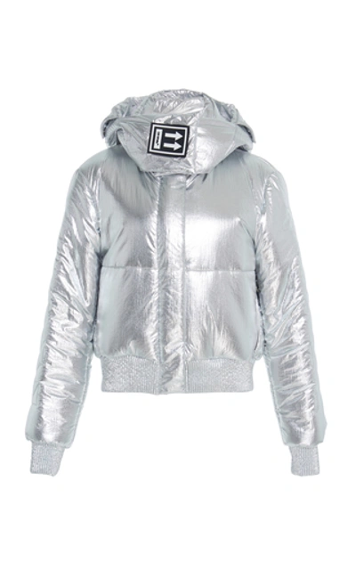 Off-white High-necked Metallic Shell Puffer Jacket In Silver