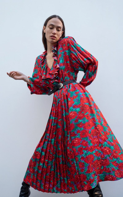 Magda Butrym Ancona Ruffled Floral-print Silk Midi Dress In