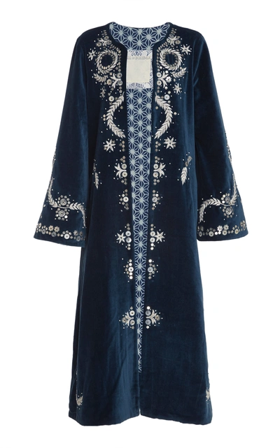 Alix Of Bohemia One Of A Kind Talitha Hand-embroidered Cotton Velvet C In Blue