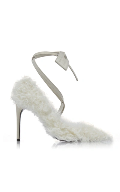 Off-white Shaggy Ziptie Shearling Pumps In White