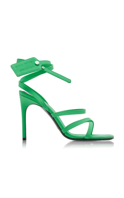Off-white Leather And Satin Ziptie Sandals In Green