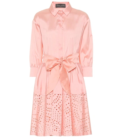 Monique Lhuillier Broderie Anglaise Satin Shirt Dress In Pink
