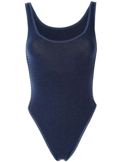 Nagnata Merino-blend Nami Side Stripe Leotard In Blue ,black