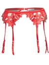 Fleur Du Mal Lily Lace Garter In Red Poppy