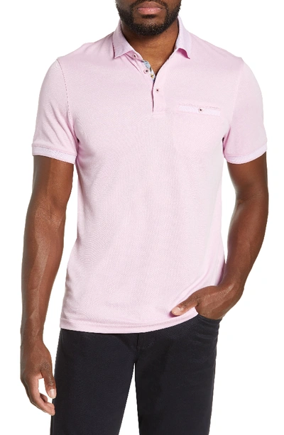 Ted Baker Frog Flat Knit Polynosic Regular Fit Polo Shirt In Pink