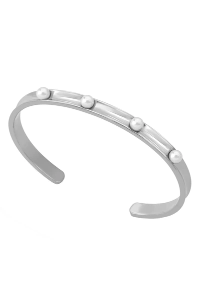 Majorica Simulated Pearl Studded Thin Cuff Bracelet In Silver