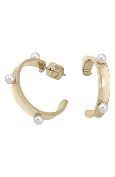 Majorica Simulated Pearl Studded Hoop Earrings In Gold