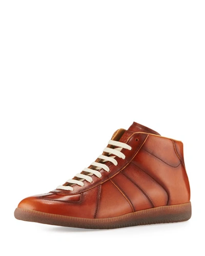 Maison Margiela Men's Replica Leather Mid-top Sneakers, Brown