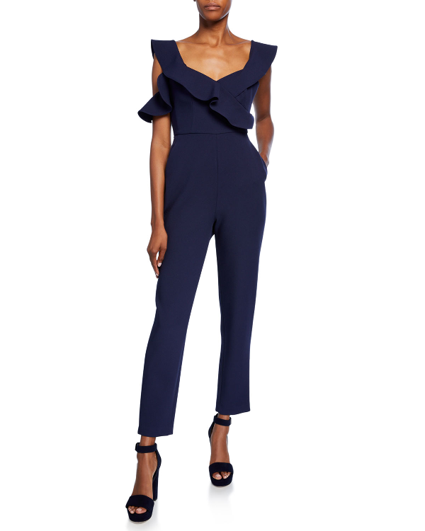 bcbg ruffle jumpsuit