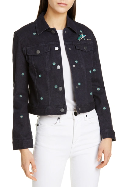 Ted Baker Colour By Numbers Cavca Embroidered Denim Jacket In Mid Wash