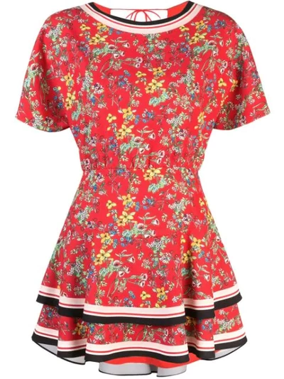 Alice And Olivia Palmira Tiered Floral-print Crepe Mini Dress In Sm Freesia Blossom Bt Poppy/mt