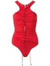 Ben Taverniti Unravel Project Unravel Stretch Lace Up Racer Bodysuit In Red In 2000 Red No Col