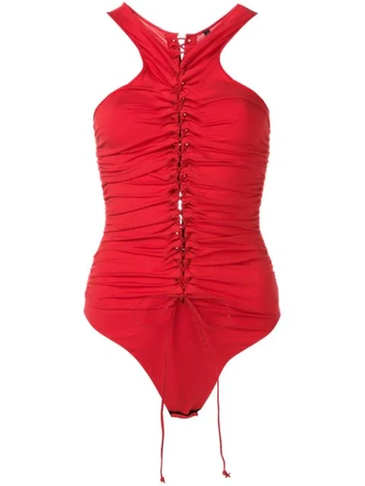Ben Taverniti Unravel Project Unravel Stretch Lace Up Racer Bodysuit In Red In 2000 Red No Col