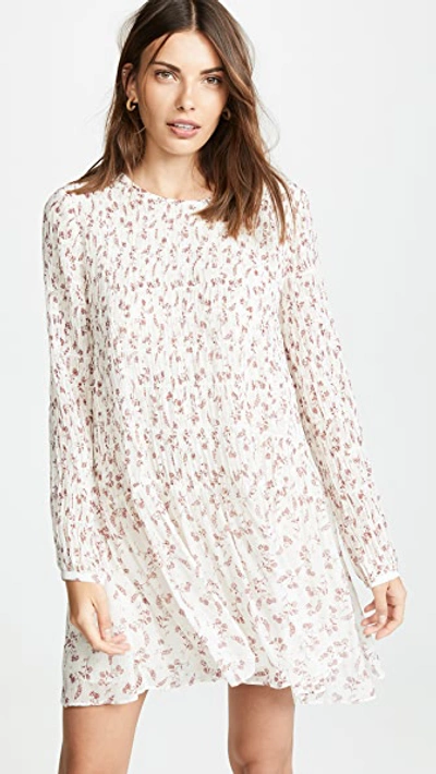 Frame Smocked Floral Print Minidress In Off White Multi