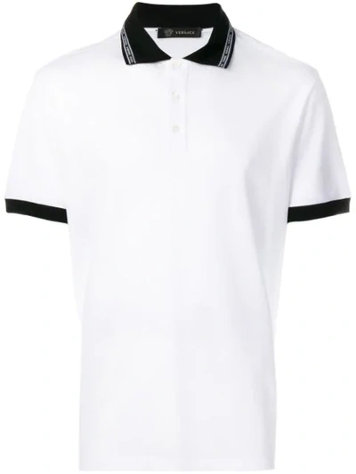 Versace Logo Collar Polo Shirt In White