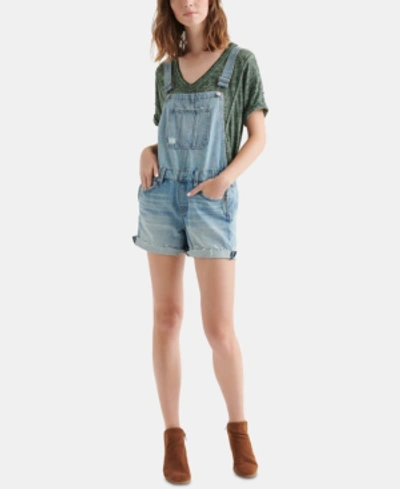 Lucky Brand Cotton Boyfriend Overall Shorts In Blue