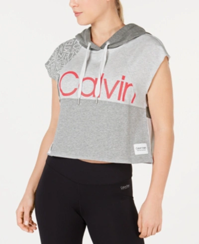 Calvin Klein Performance Colorblocked Sleeveless Cropped Hoodie In Blood Orange Combo