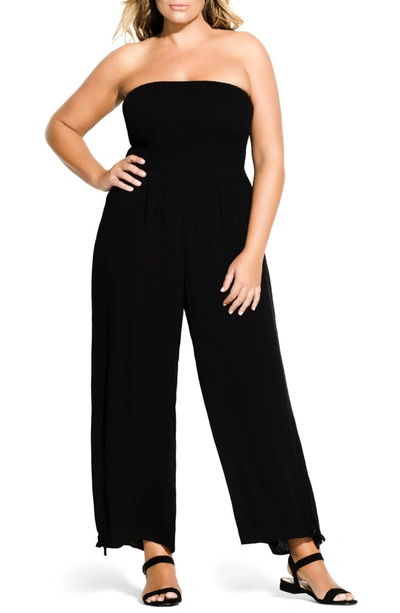 City Chic Trendy Plus Size Strapless Jumpsuit In Black