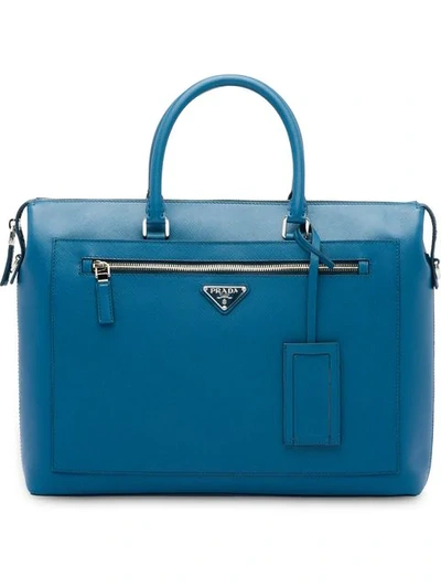 Prada Saffiano Leather Briefcase - Blue