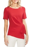 Vince Camuto Side Pleat Mixed Media Blouse In Coral Sunset