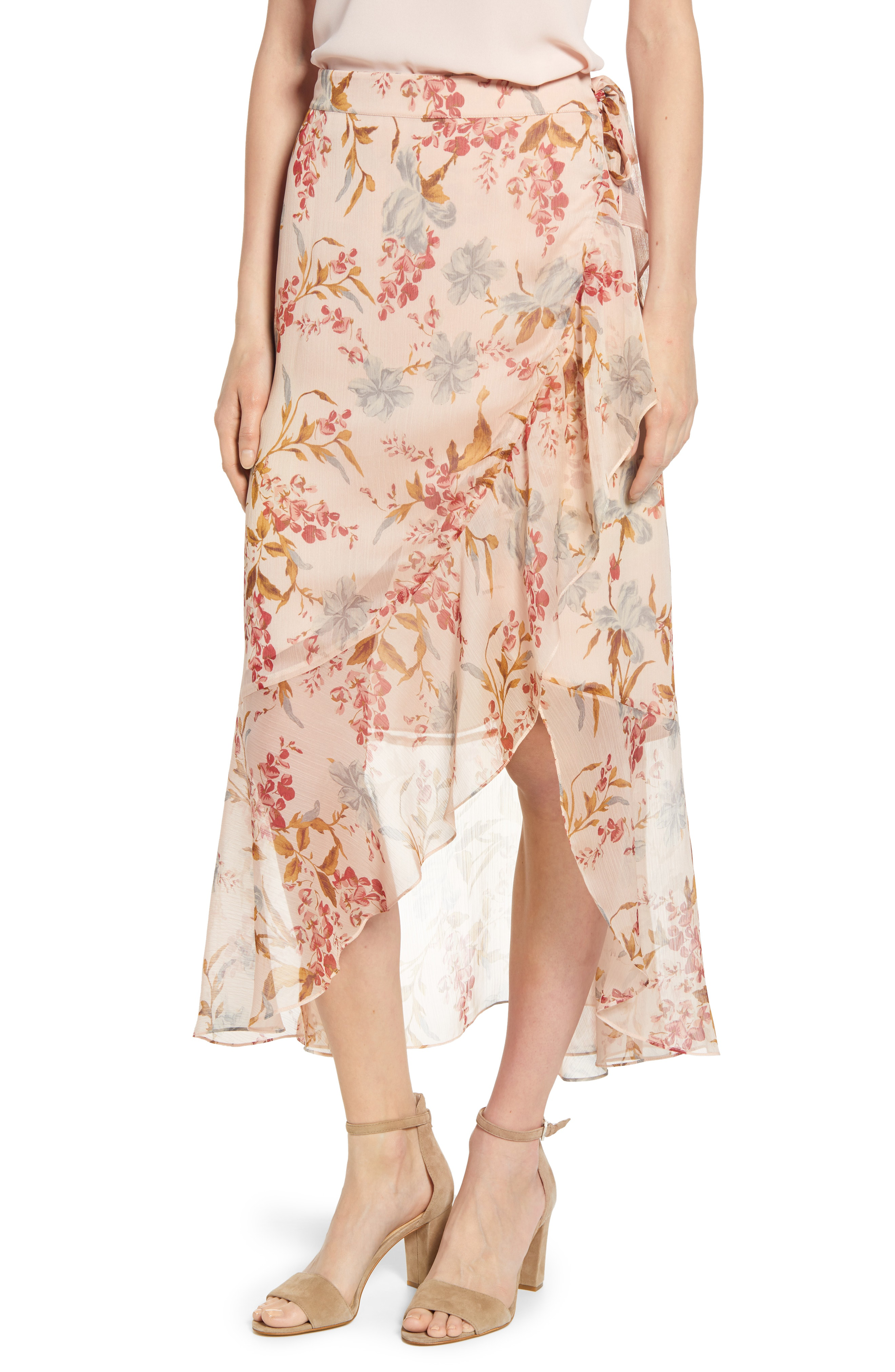 Vince Camuto Wildflower Faux Wrap Skirt In Peach Bellini | ModeSens