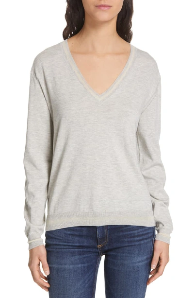 Rag & Bone Kento V-neck Pima Cotton Sweater In Heathered Grey