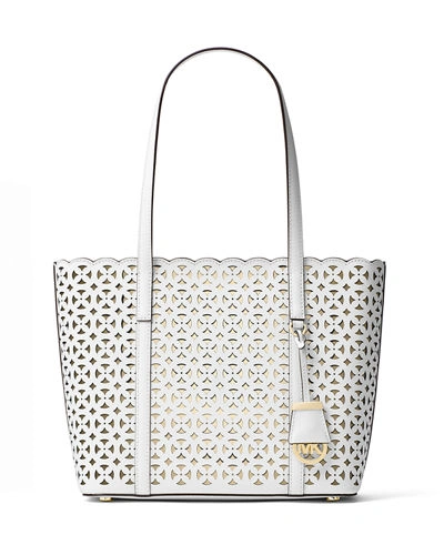 Michael Michael Kors Desi Small Laser-cut Travel Tote Bag, Optic White In  Acorn | ModeSens