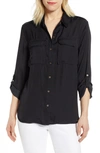 Vince Camuto Two-pocket Rumple Blouse In Rich Black