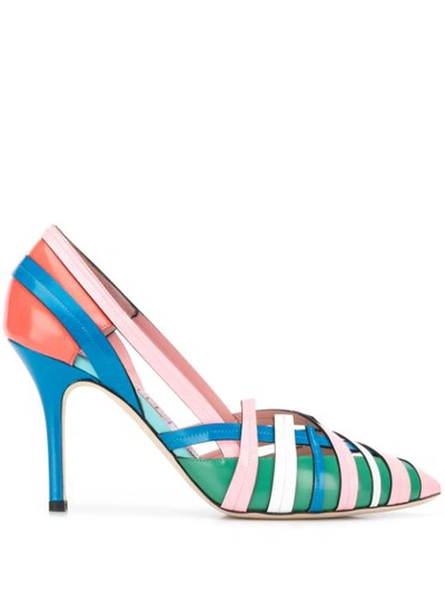 Emilio Pucci Colourblock Woven Leather Pumps In Pink