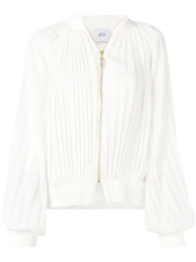 Atu Body Couture Pleated Bomber Jacket In White