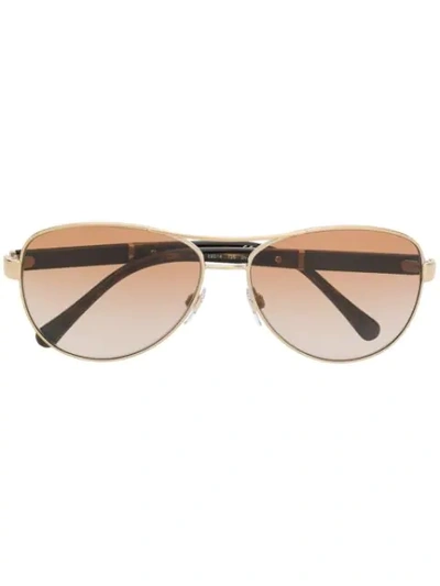 Burberry Eyewear Check Print Sunglasses In Gold