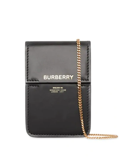 Burberry Horseferry Print Leather Card Case Lanyard In Black