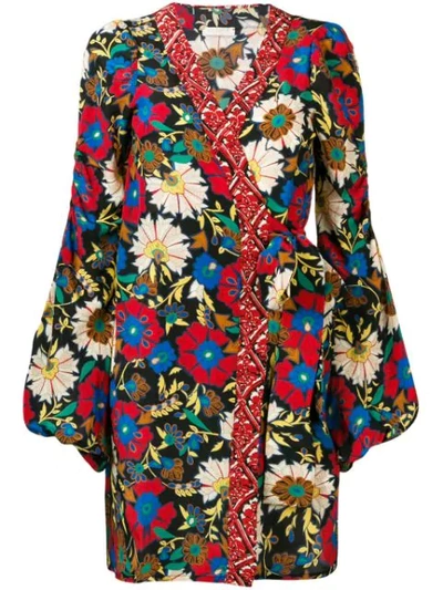 Anjuna Floral Wrap Mini Dress In Red