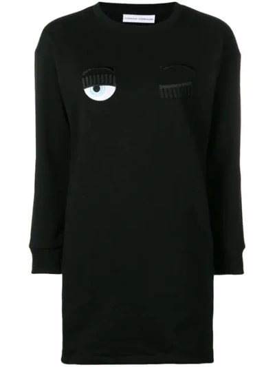 Chiara Ferragni Flirting Eyes Sweatshirt Dress In Black