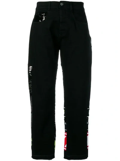 Iceberg Patchwork Logo Cropped Jeans In Black