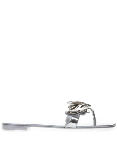 Giuseppe Zanotti Silver Leather Flat Sandals