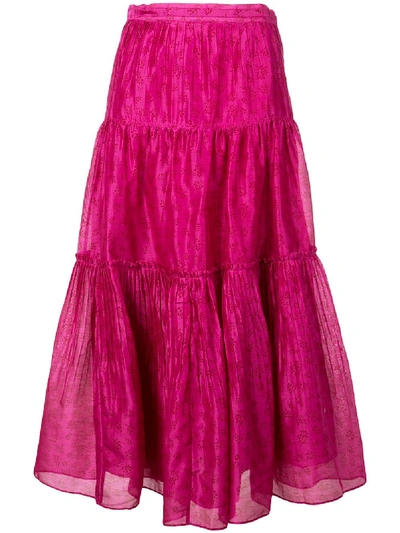 Ulla Johnson Caasi Printed Long-sleeve Ruffle Blouse In Pink