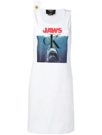 Calvin Klein 205w39nyc Jaws-print Ribbed Cotton-jersey Dress In White