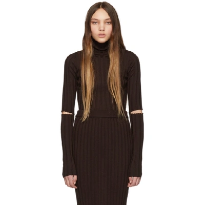 Helmut Lang High-neck Ribbed-knit Wool Sweater In Chocolate