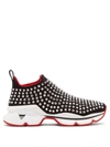 Christian Louboutin Spiky Sock Crystal-studded Neoprene Trainers In Black Silver